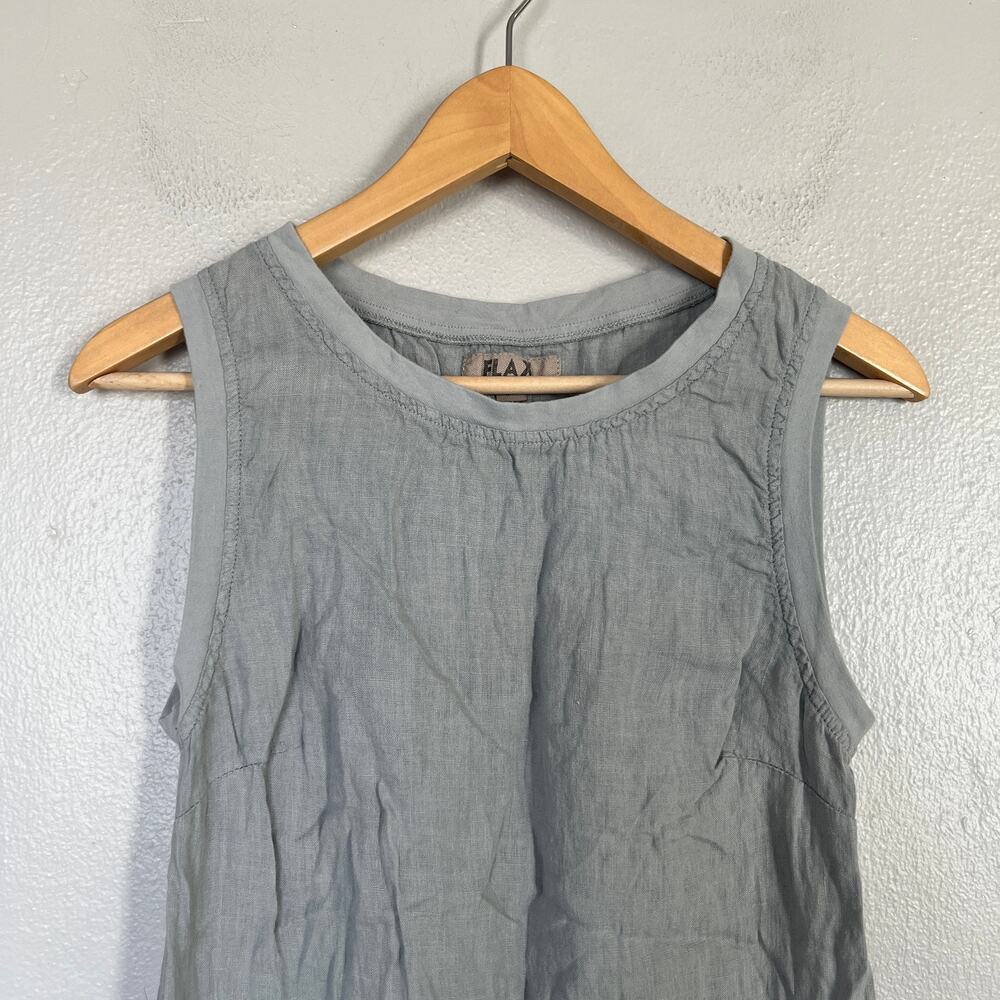 Flax Brand Long Serene Gray 100% Linen Maxi Dress Women P 4-6 Pocket Sleeveless - Picture 3 of 10